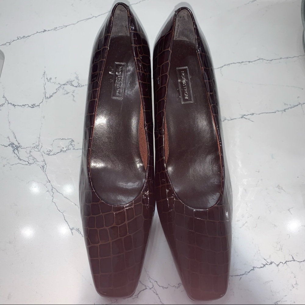 NORDSTROM brand size 11.5 faux crocodile brown leather heel brand new not worn